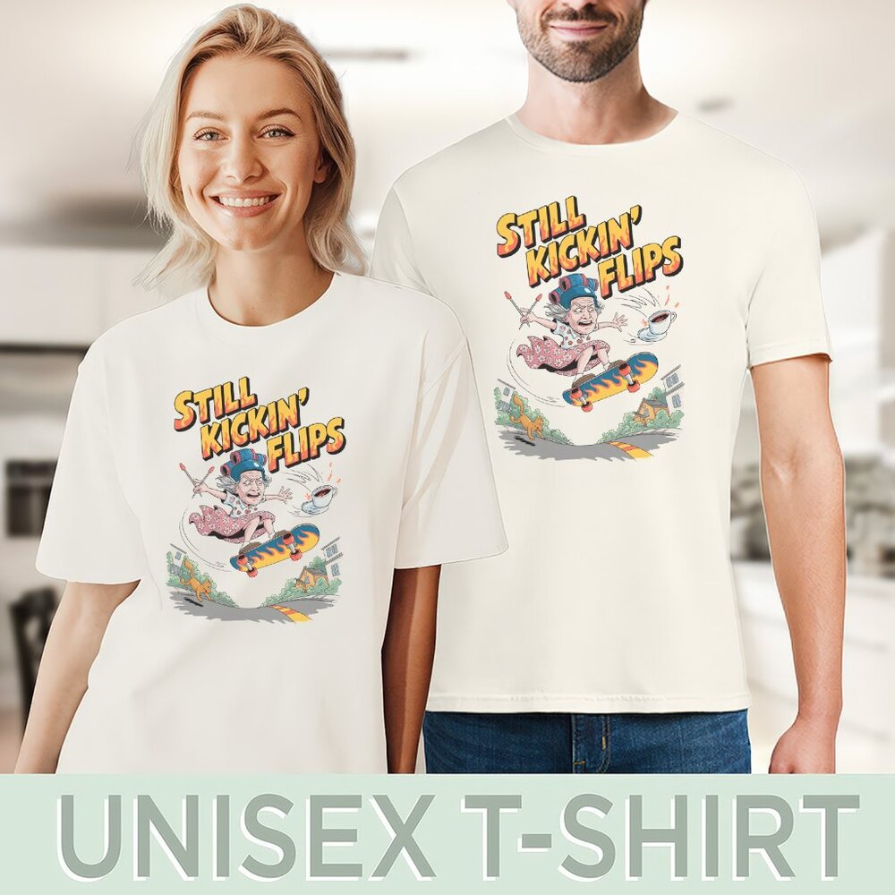 Still Kickin Flips Funny Grandma Skateboarding Graphic T Shirt Gift - Picture 5 of 6